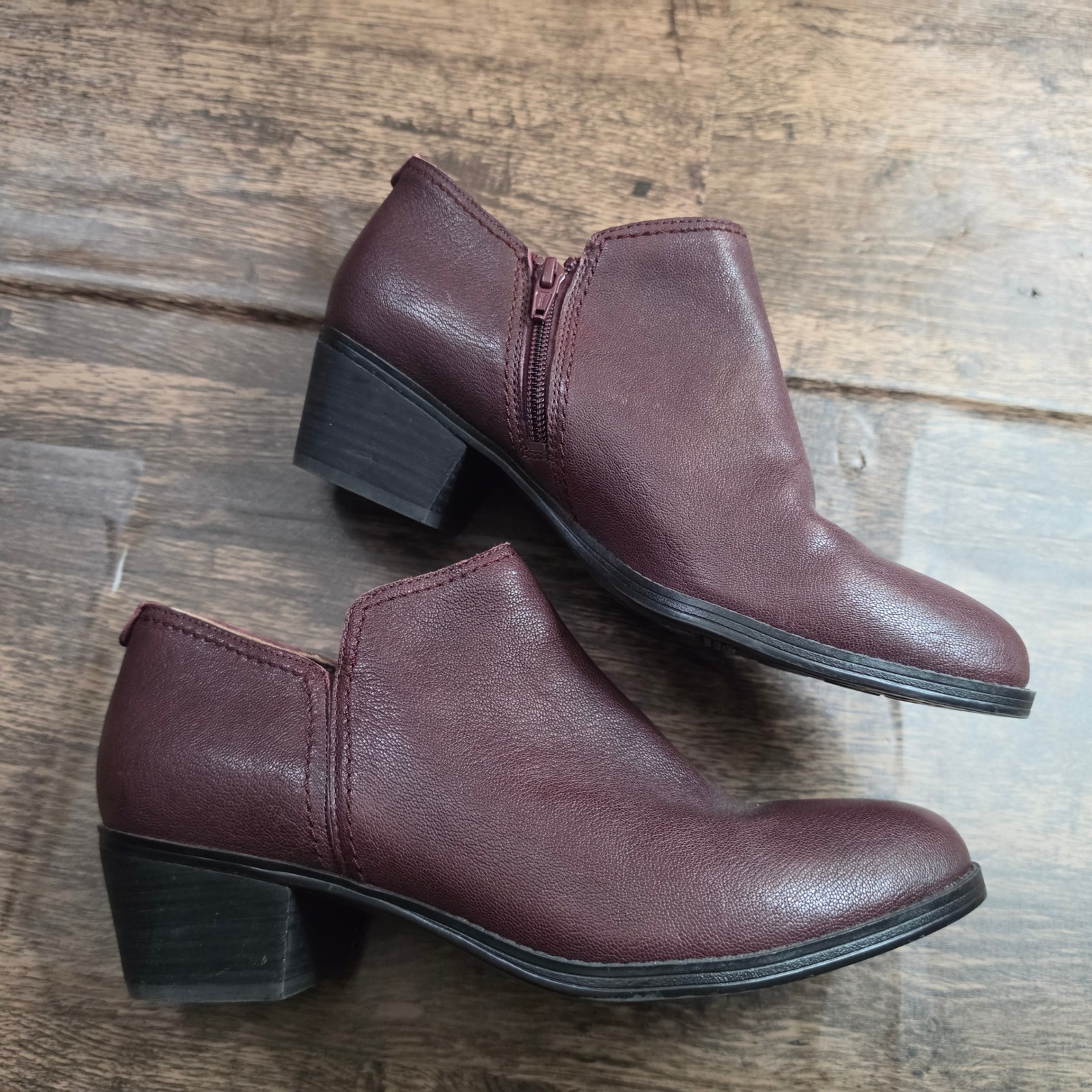 Naturalizer Ankle Boots Womens 8.5 Burgundy Leather Side Zip Block Heel Booties